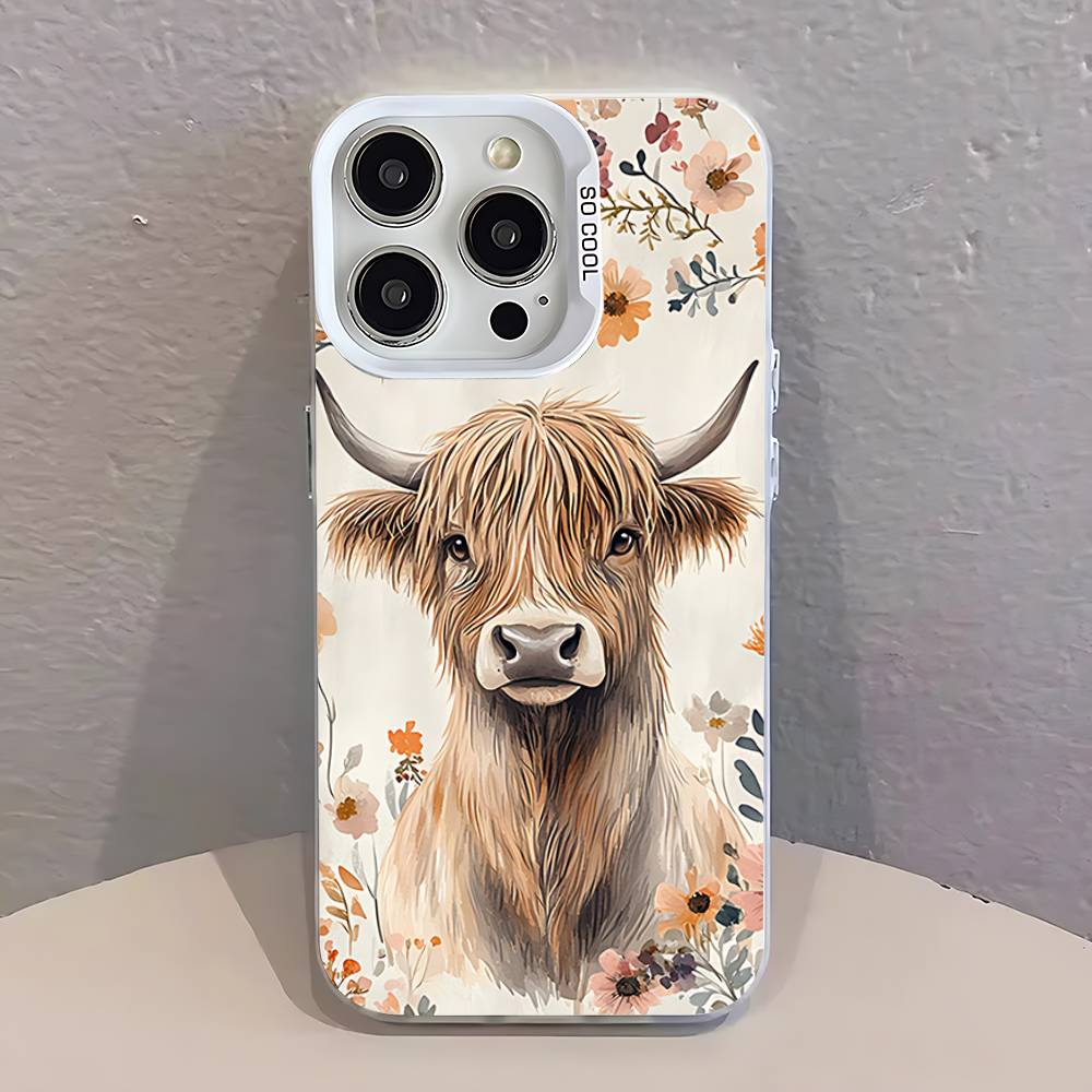 

Animal Highland Cattle Cow White Phone Case IMD Color Silver Shell For IPhone 17 16 15 14 13 12 11 Pro Max Plus iPhone14