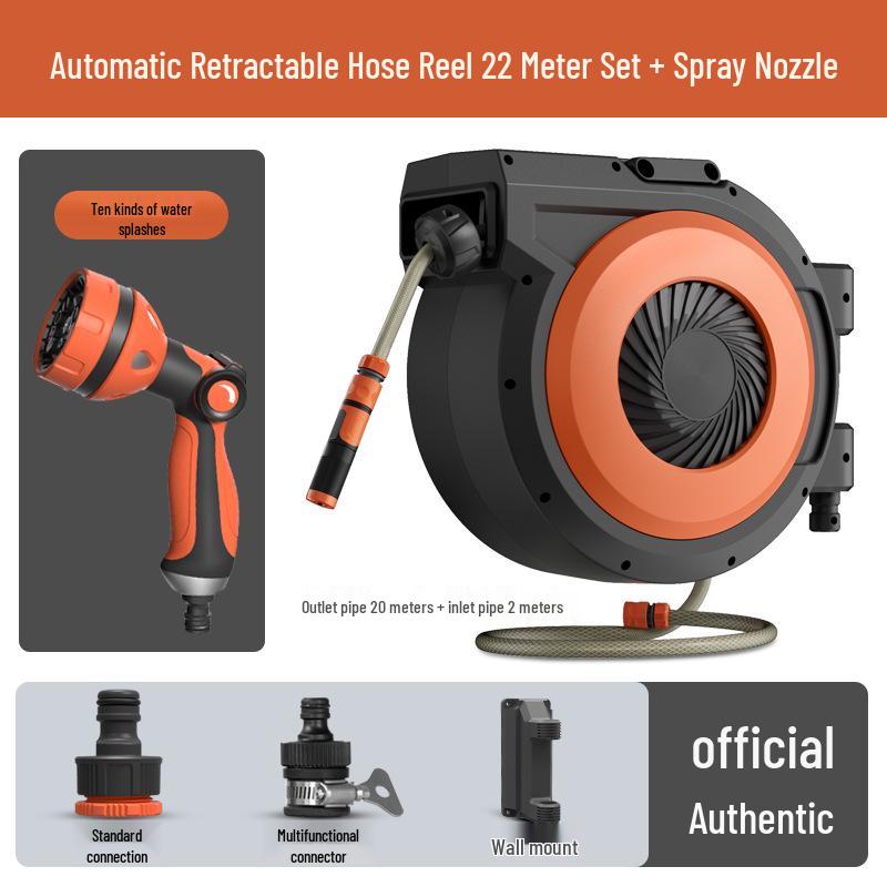 Automatischer Wandmontierter Einziehbarer Gartenschlauchaufroller mit Hochdruck-Wasserpistole zum Gießen, Autowaschen und Reinigen des Bodens