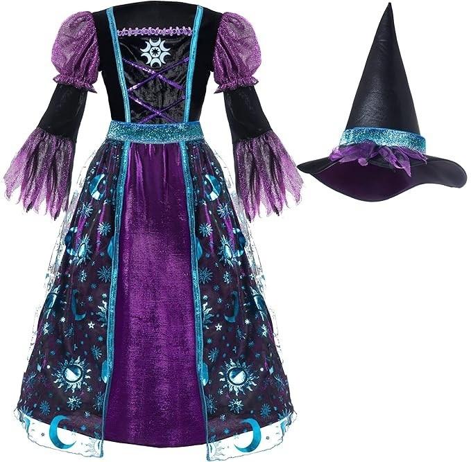 Generic Kids Witch Costume Set With Mesh Fabric For Halloween Dress Up Play