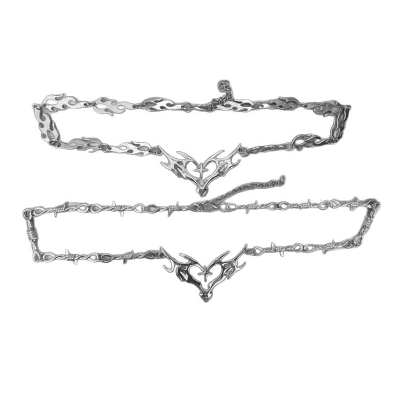 Thorn Flame Heart Hollow Out Necklace For Hip Hop Style Subculture Expression And Versatile Wear Parties Daily Outfits