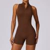 Summer Gym Jumpsuit Women's Fitness Suit Back Hollow Out Short Set Sports Overalls Woman Tracksuit Yoga Clothing Zipper Workout Sportswear With Chest