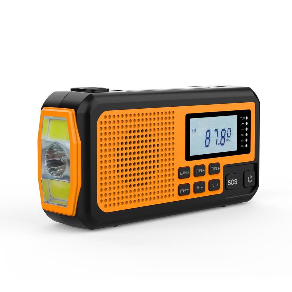 Solar-Powered Multi-Function Emergency Radio and Flashlight with Hand Crank and Power Bank