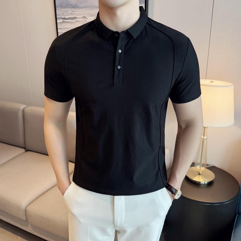 Sommer Baumwoll-Poloshirts Herren Mode Slim Fit Lässig Business Polo-T-Shirt Kurzarm Social Streetwear T-Shirt Tops