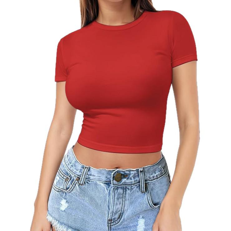 Women's 2026 Summer Crop Top: European & American Style, Exposed Navel, Short Sleeve, Plus Size