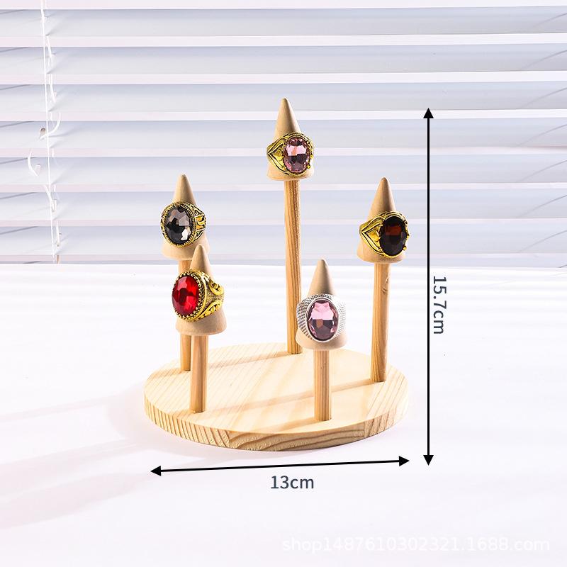 1PC Removable Wood Cone Ring Display Stand Finger Rings Holder Watch Bangle Storage Tray Jewelry Window Display Showcase Props