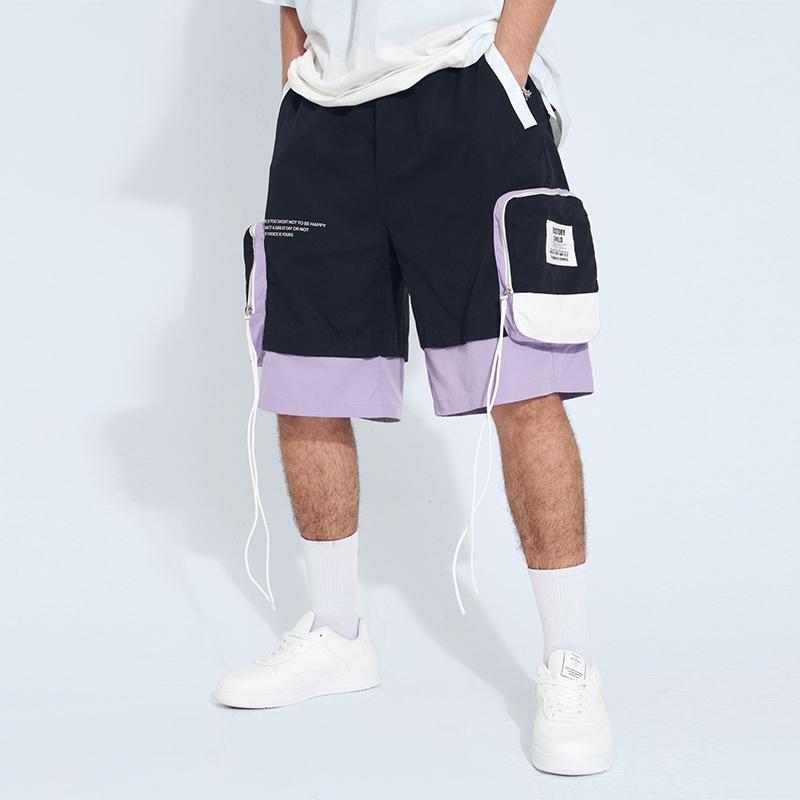 

Мужские шорты-карго с эластичной резинкой на талии и шнурком в стиле пэчворк с двумя карманами