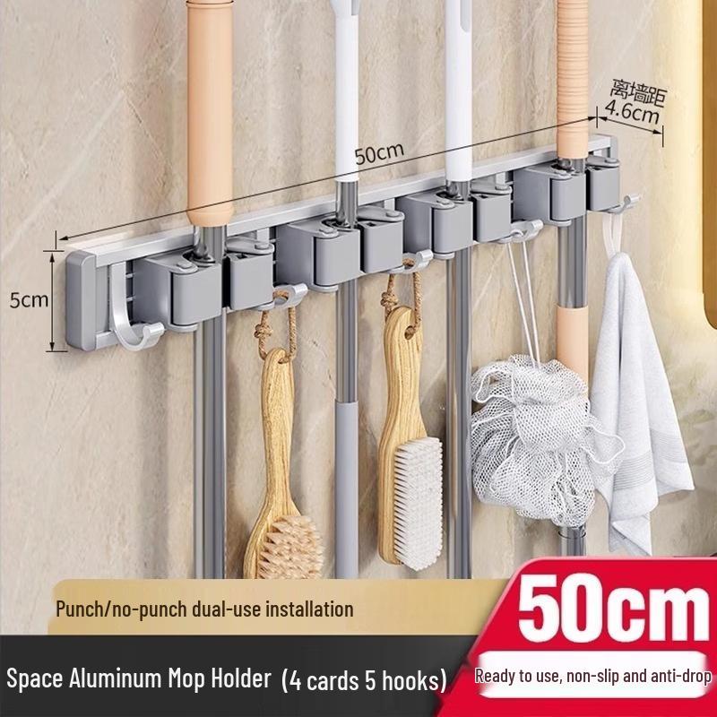 ZNMW Wall-Mounted Mop and Broom Holder with Hooks