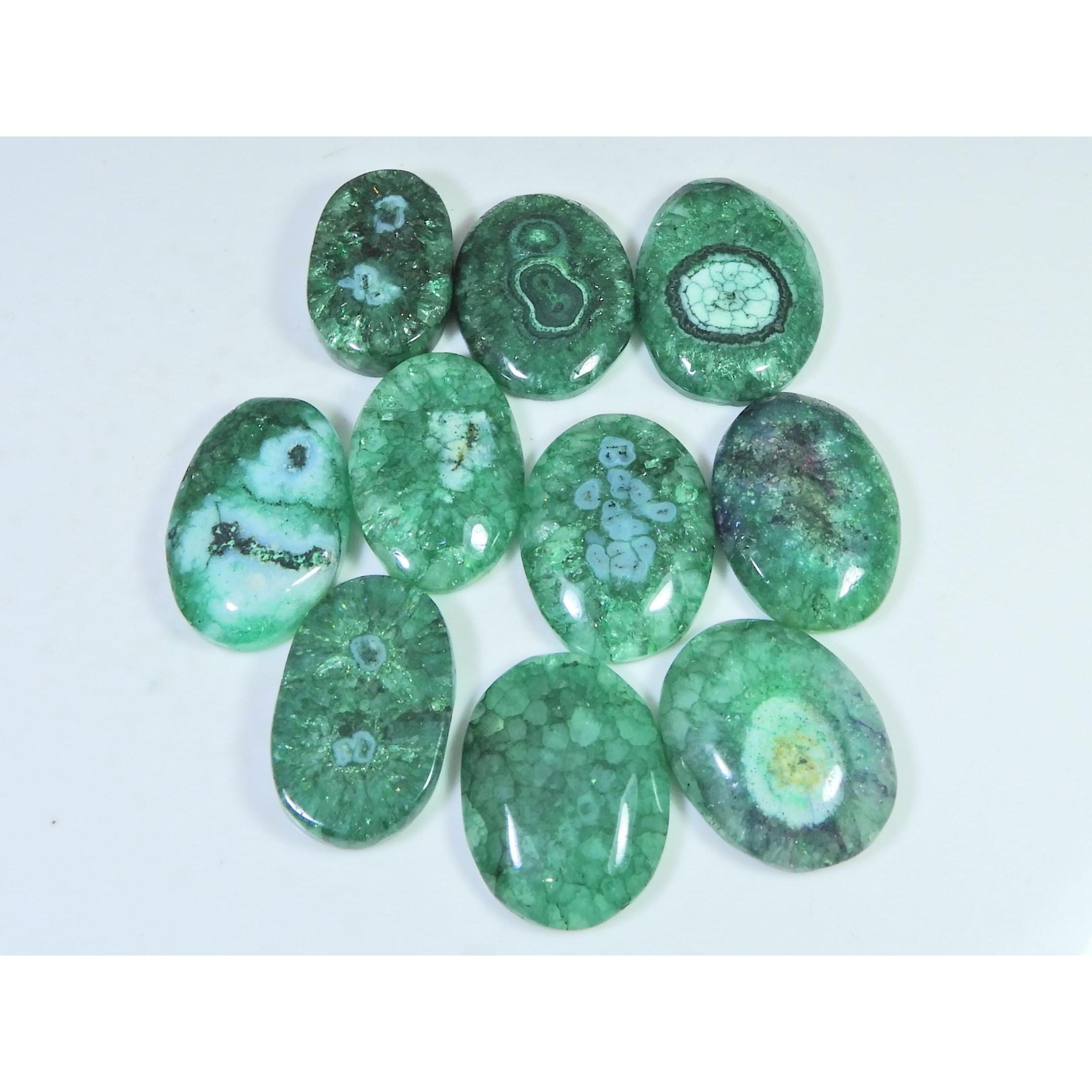 

290Cts.Color Enhanced Green Solar Cab Agate Oval Loose Gemstone 10Pcs Lot C-2143
