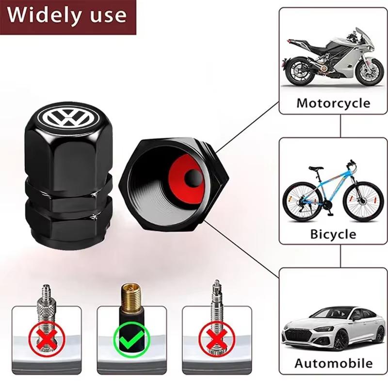 4Pcs Volkswagen Alloy Tire Valve Caps Cores Dustproof Anti-leak Covers For VW Golf GTI Polo Passat T-ROC Jetta Car Tire Modify
