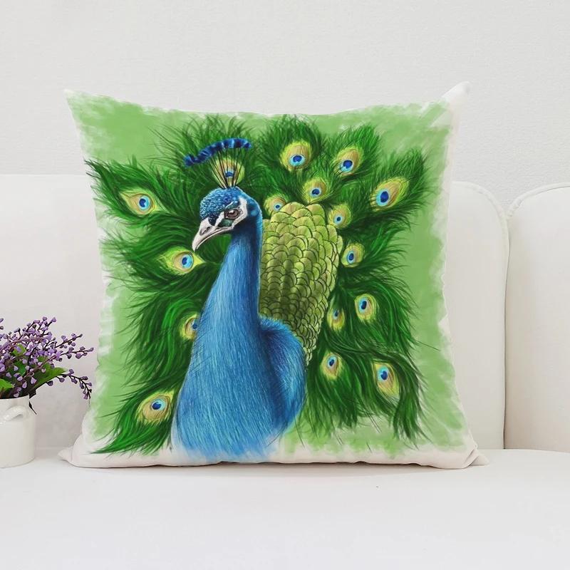 Europe and the United States Sofa Cushion Sets Beautiful Peacock Double-sided Printed Pillow Covers Chair Lumbar Cushion 45x45cm