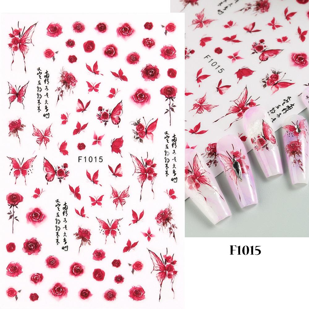 1PCS Black White Butterfly Laser Nail Stickers Nail Art Decoration Abstract Lines Bronzing Flowers Stickers For Nails