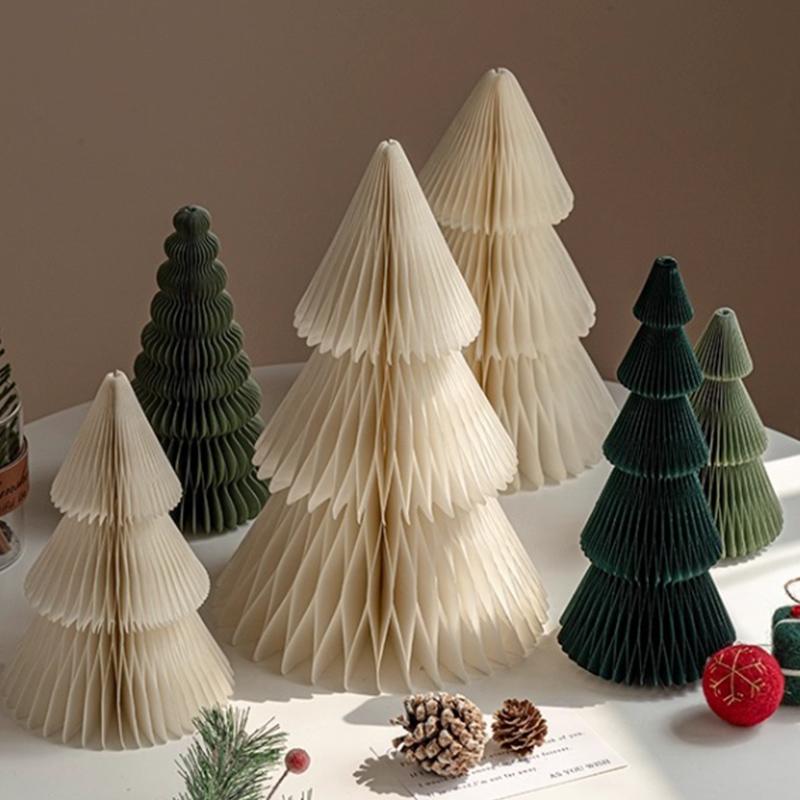 20/25/30cm Little Christmas Tree Ornament Paper Honeycomb Ball Folding Christmas Tree 3d Home Decoration Desktop Ornament