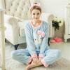 Women's Long-Sleeve Flannel Pajamas - Cute Cartoon Coral Fleece Set for Fall & Winter
