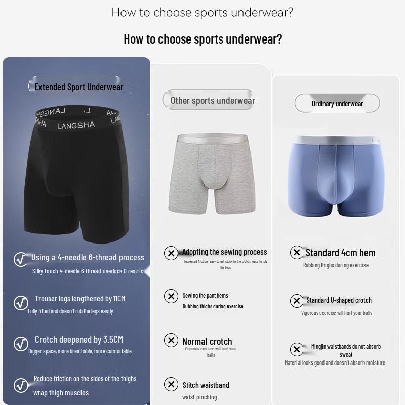 LangSha Men's Antibacterial Extended Anti-Chafe Sports Boxer Briefs