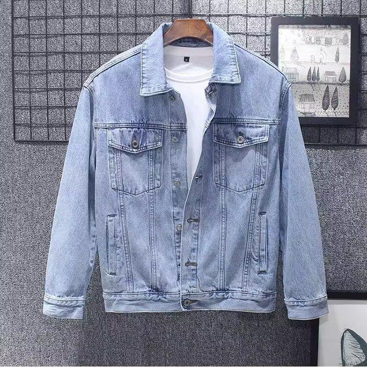 Trendy Men's American Retro Denim Jacket: Versatile Spring/Autumn Style with Handsome Collar