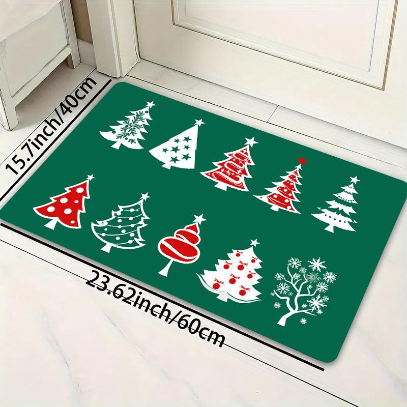 Christmas Tree Print Washable Polyester Doormat Set, Non-Slip PVC Backed Machine Made Entryway Rug, Festive Indoor Floor Mat for