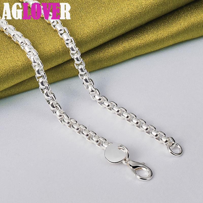 Gioielli con collana in argento sterling 925 da 4 mm con catena a scatola rotonda da 18/20/24 pollici