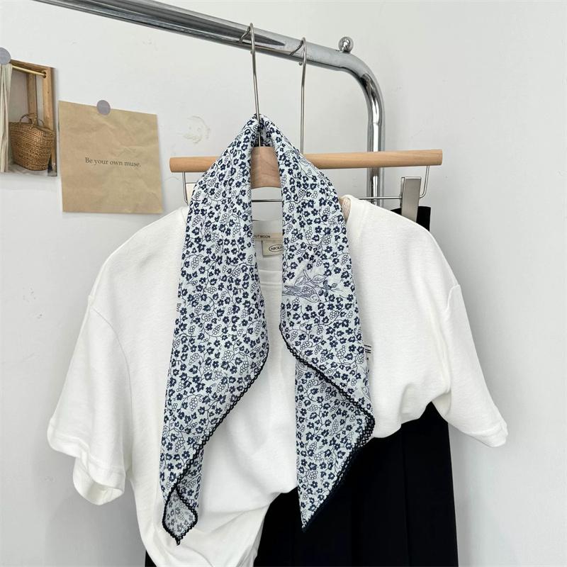 Vintage Square Floral Scarf Small Shawl Headscarf Korean Style Neck Protection Scarf