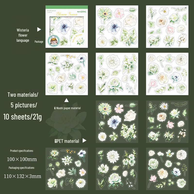 Beautiful Day Flower Season Sticker Book: Sweet Dreams Series, 6 Types, 10 Watercolor Flower Sheets