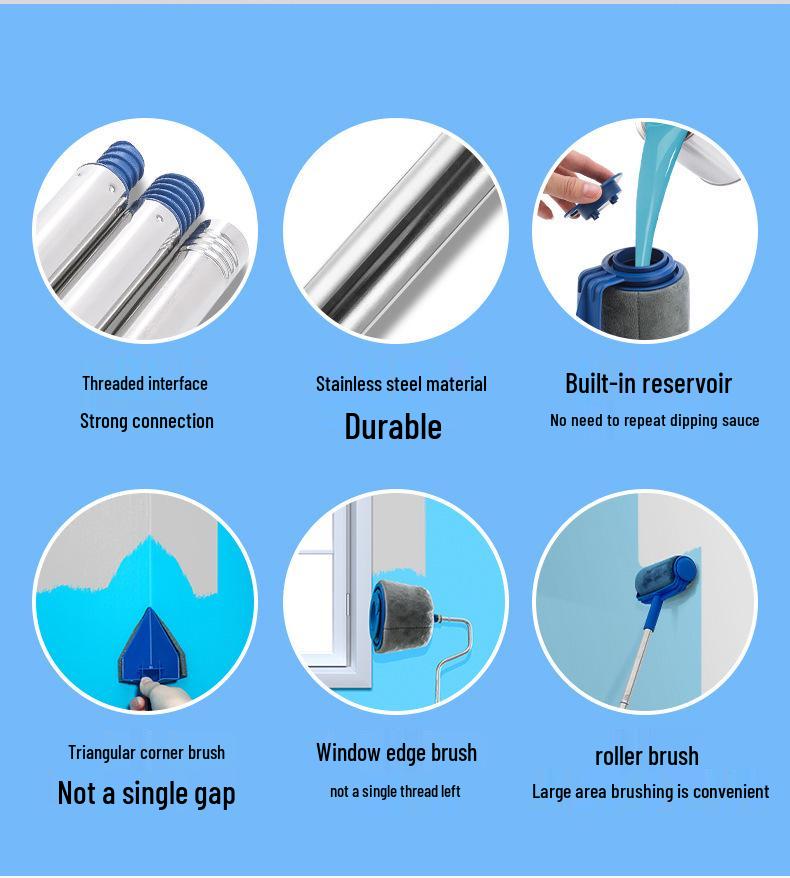 Multi-Function Seamless Paint Brush and Roller Set for Corners