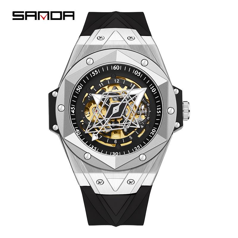 Sanda 7014 Skeleton Men s Automatic Silicone Watch - Trendy and Cool Design