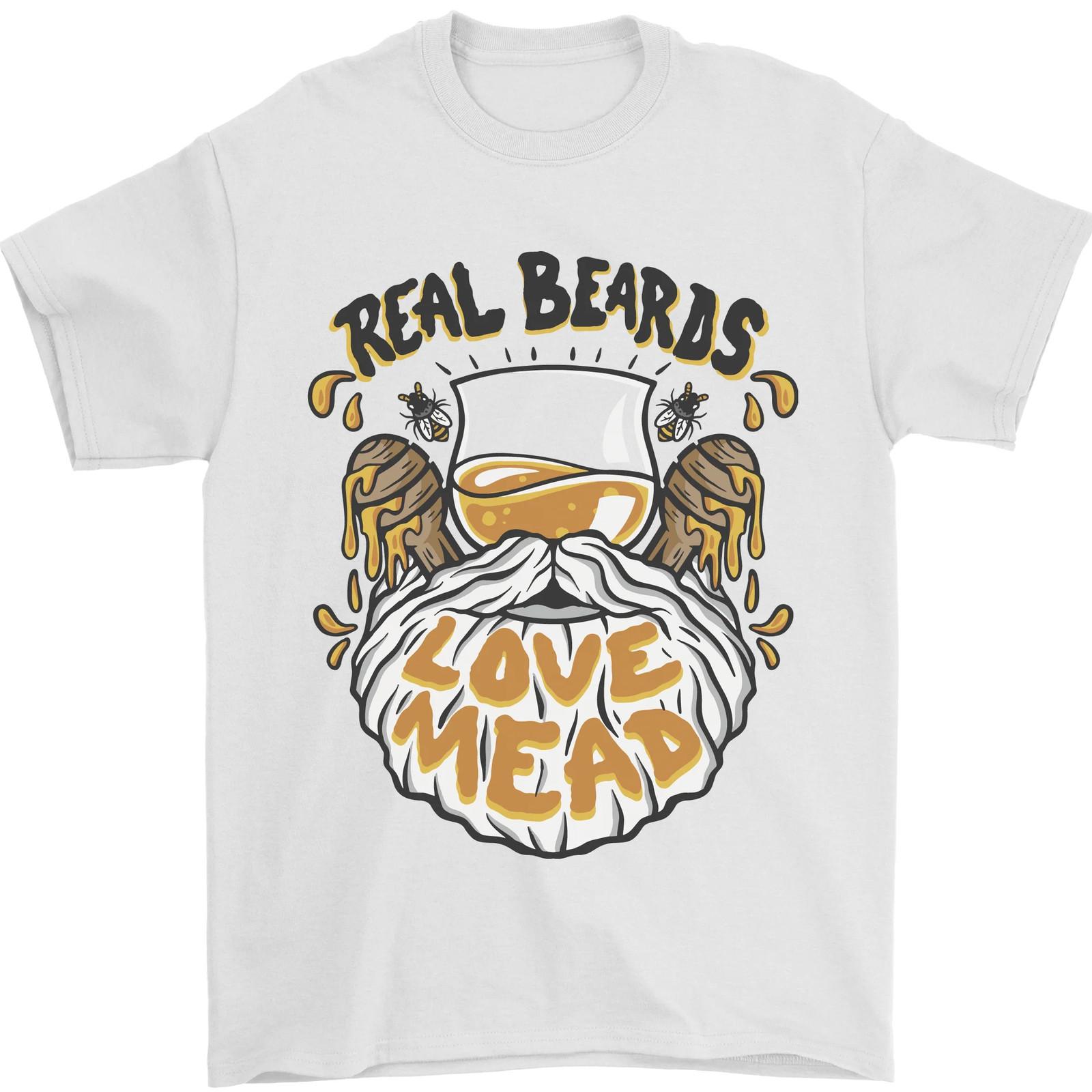 Real Beards Love Mead Funny Beer Alcohol Mens T-Shirt 100% Cotton L