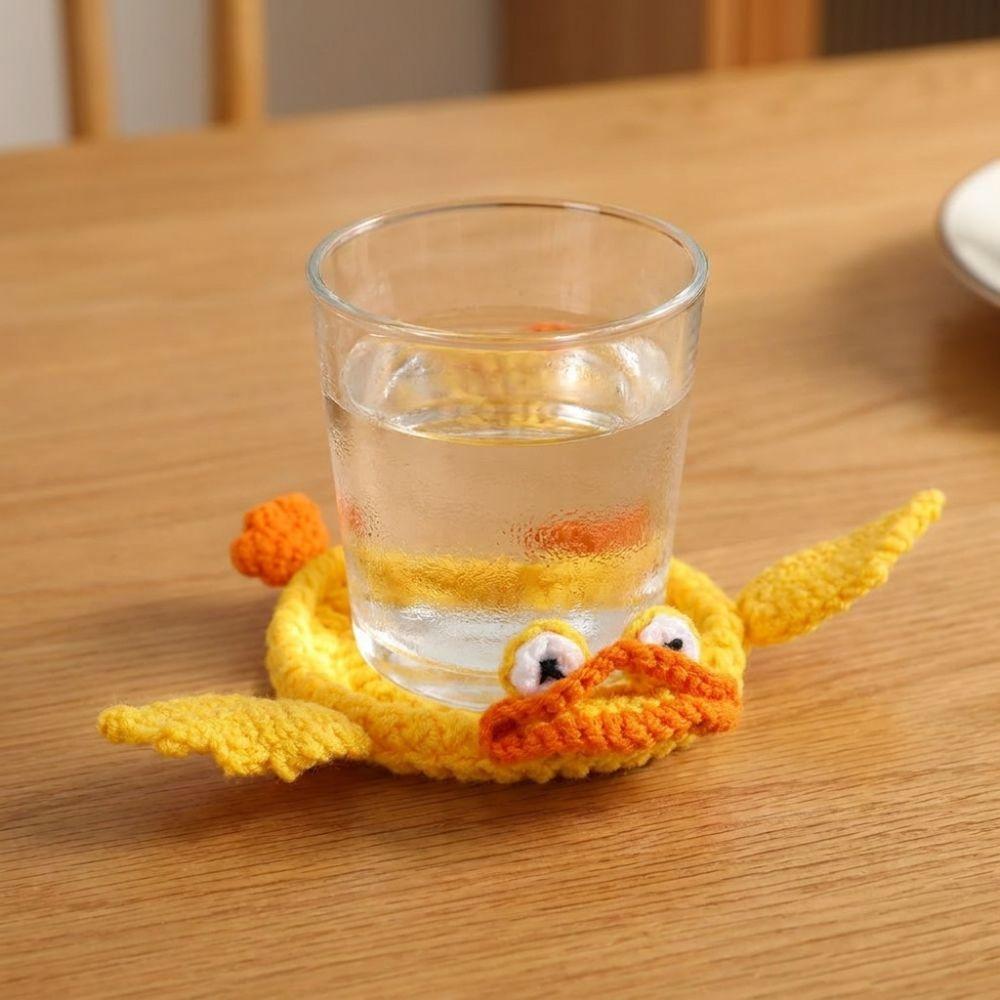 Non-Slip Crochet Animal Coaster Finished Cute Knitted Cup Mat Handwoven Coaster Coffee Cup