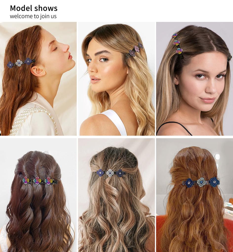 4/8 STuks Vrouwen Gevlochten Haarclips, 2025 Nieuwe Sprankelende Kristalsteen Haarclips, Korte Eendenbek Clips, Gevlochten voor Dames en Meisjes Kristalsteen