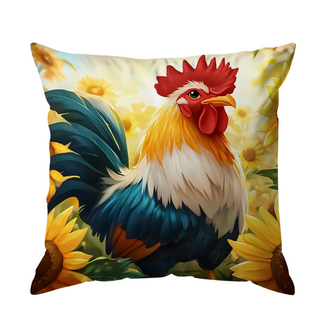 Housse de coussin vibrante Coq Tournesol Polyester Imprimé 45x45cm Housse de coussin décorative pour canapé Décoration de maison 45x45cm