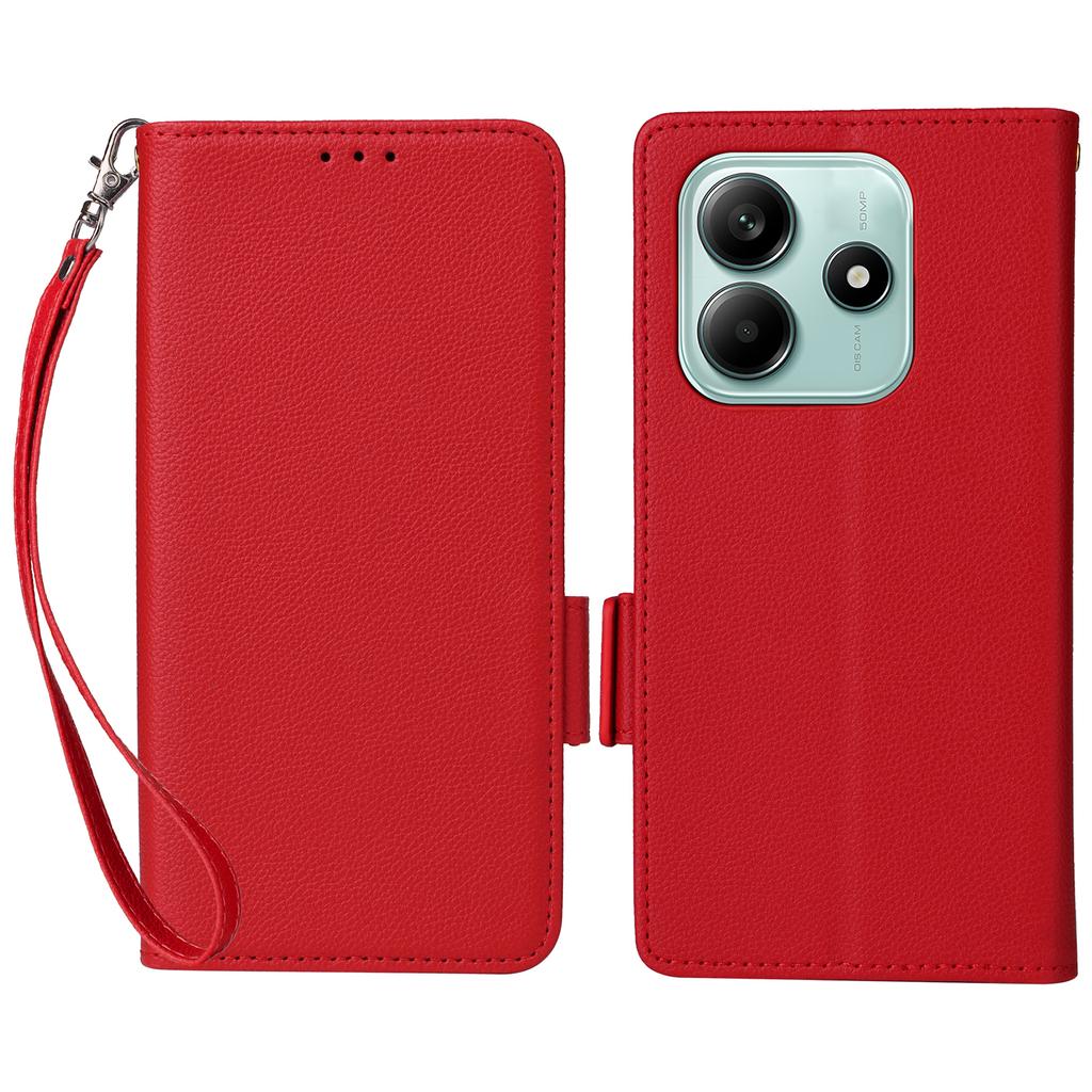 For Xiaomi Redmi Note 14 5G Case with Wrist Strap Litchi Texture PU Leather Wallet Phone Cover