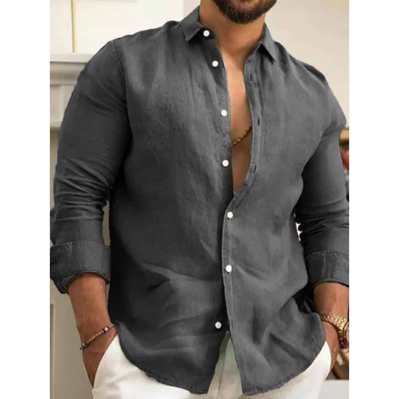 

Casual and Fashionable Single-breasted Cotton and Linen Cardigan New Men s Long-sleeved Buttoned Linen All-match Shirt XXXL