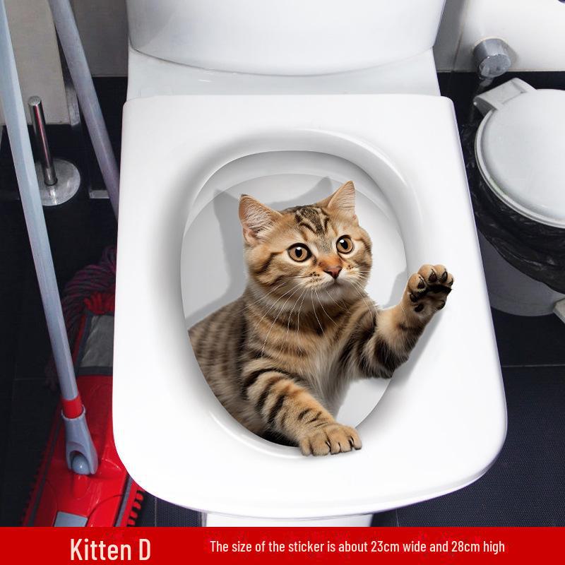 

3D наклейки на крышку и стену для кошачьего туалета - самоклеящиеся украшения для ванной комнаты 25x30 cm