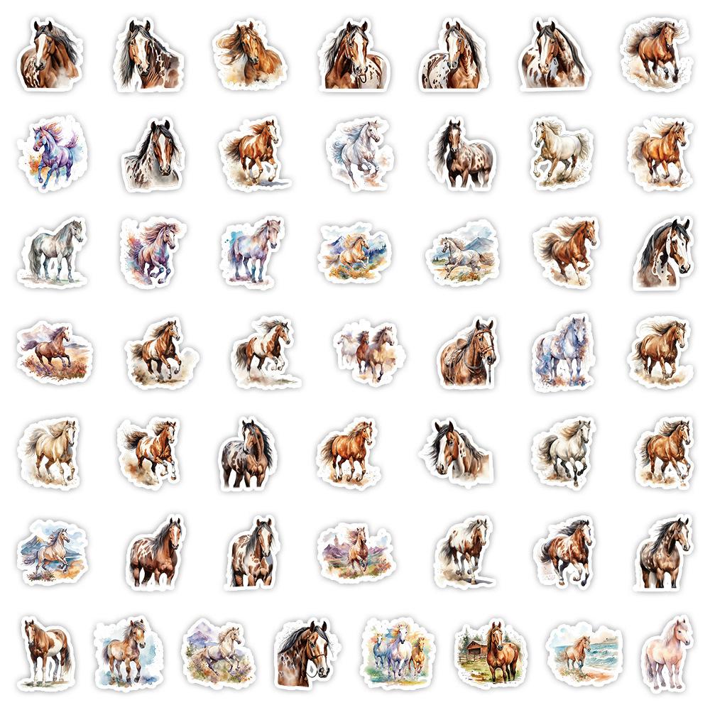 50 National Trend Feng Shui Color Horse Stickers Mobile Water Cup Waterproof Scratch Decorative Stickers Children's Hand Account Stickers