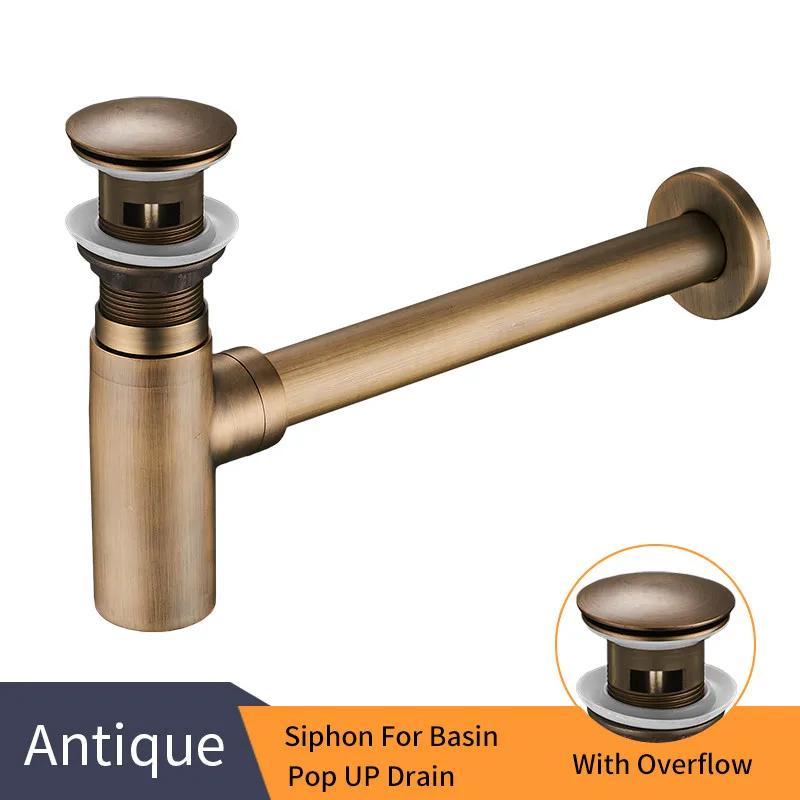 Luxus Flaschensiphon Messing Rund Siphon Silber Gebürstete Bronze Schwarz P-Siphon Badezimmer Waschtisch Rohr Abfluss Mit Pop-Up Ablauf 6920