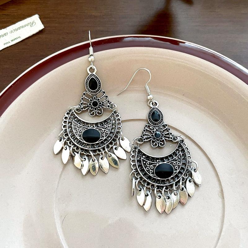 Retro Tibetan Red & Blue Floral Tassel Ear Hooks: Ethnic Style Niche Earrings for Women, Personalized Trendy Accessories