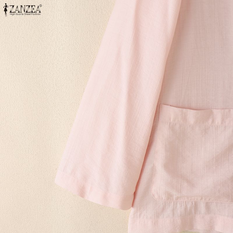 ZANZEA Damen Kerbkragen Locker Lässig Langarm Strickjacke Bluse