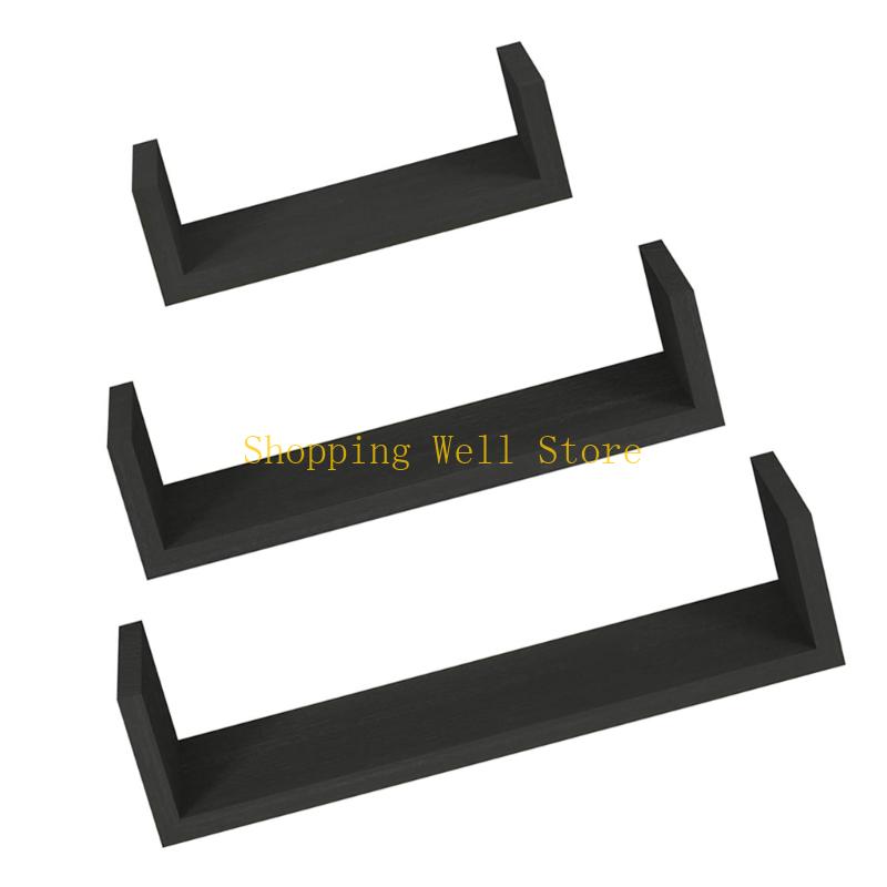 KX4B Pack of 3 Solid Floating Wall Shelves Featuring Water Based Paint for Home Decoration and Storage Solution