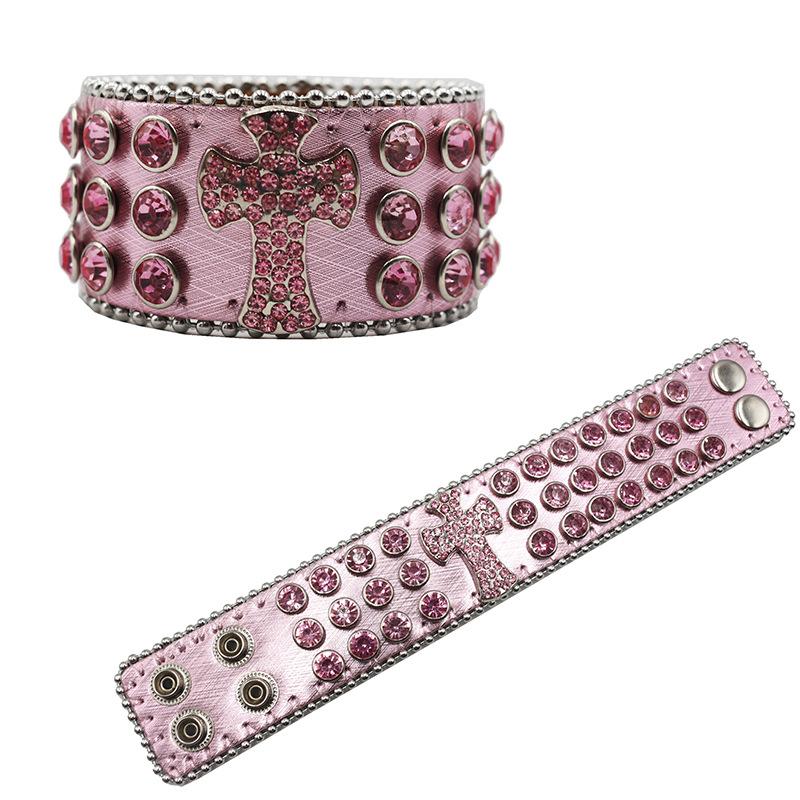 Trendy Punk Hip-hop Rhinestone Bracelet, Personalized Diamond-encrusted Colorful PU Leather Bracelet