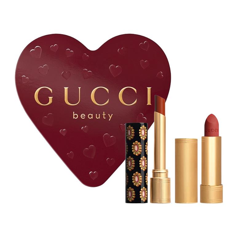 Gucci Small Gold Tube Gemstone Lipstick, Color Velvet Mist Glazed Lipstick, Makeup Set, 2026 520 Limited Gift Box, Natural Color 1.8g+3.5g