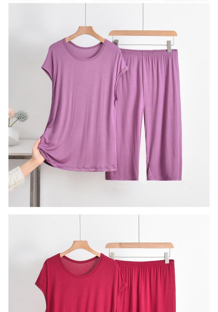 Plus Size Modal Short-Sleeve Pajama Set for Middle-Aged Women - Summer Wear