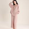 Womens Lightweight Cotton Pajama Set V-Neck Long Sleeve Loose Lounge Wear
