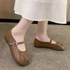 Spring New Flat Shoes for Women Round Head Shallow Mouth Fold Metal Buckle Line with Soft Sole Non-slip Single Shoes