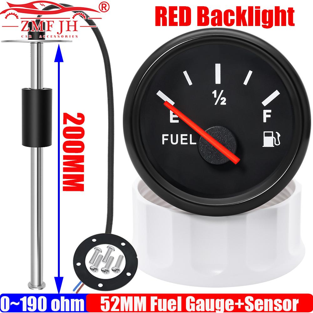 ZMFJH Auto Car 52MM Fuel Gauge with Red Backlight 0-190ohm Fuel Level Sensor for Universal Boat Yacht Oil Tank Meter Indicator