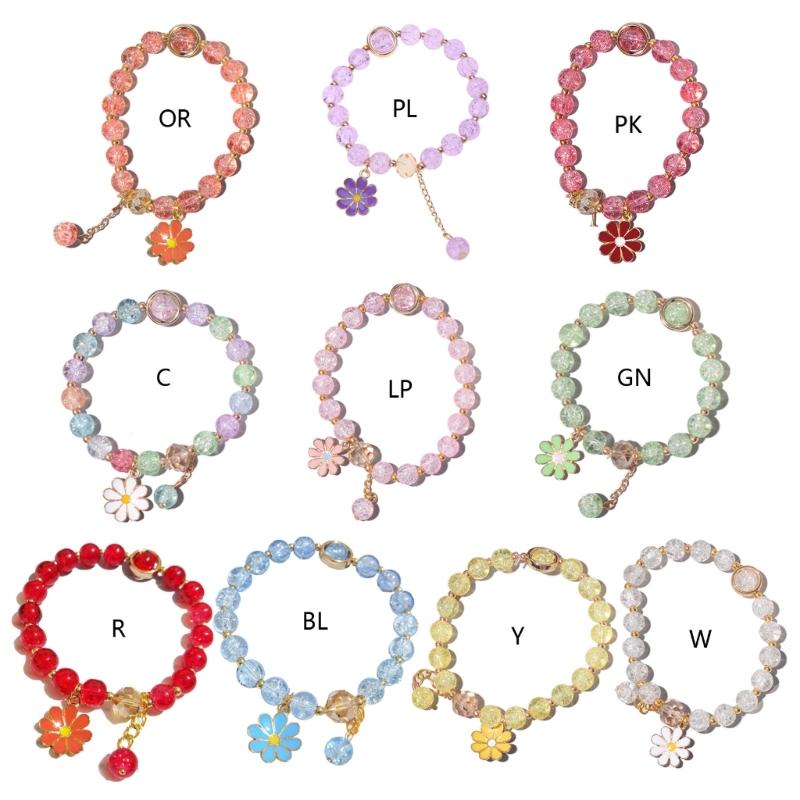 Elegant Crystal Flower Beaded Bracelet for Women Strand Beaded Bracelet Jewelry Strawberry Daisy Flower Wristband Chain