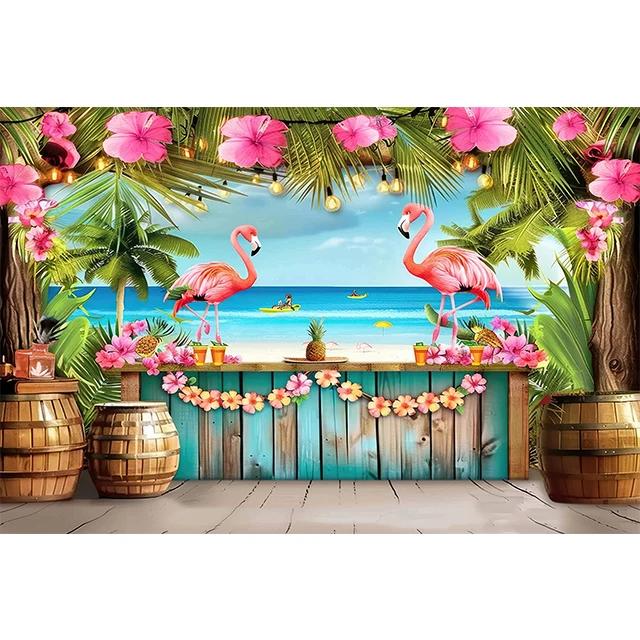 Bonvvie Photography Background Summer Beach Hawaii Luau Aloha Flamingo Holiday Party Decor Birthday Backdrop for Photo Studio