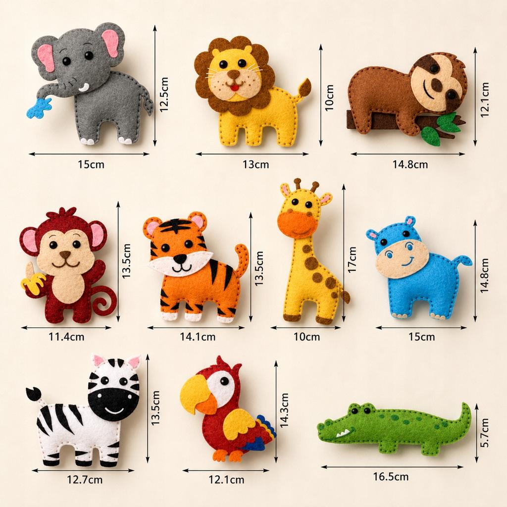 DIY Sewing Kit for Kids 14 Felt Animals with Accessories