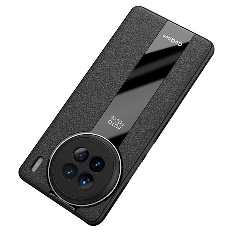 

Q.COO For vivo X90 Pro+ 5G Shockproof Phone Cover PU Leather+TPU+Acrylic Back Case Black