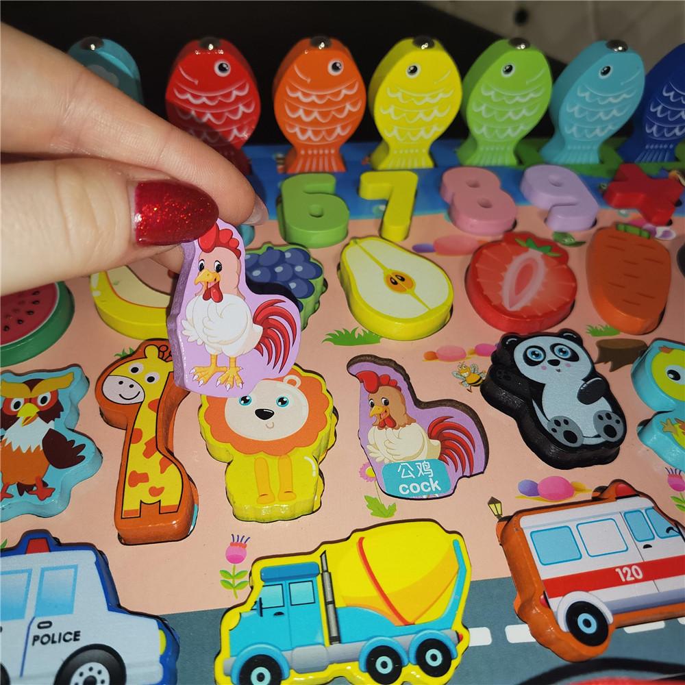 Montessori Wooden Math Toys Children Forest Animals Magnetic Fishing Building Blocks Busy Board Preschool Educational Kids Toys