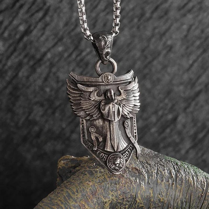 Sieben Engel Magischer Kreis Salomons Siegel Amulett Halskette Anhänger Herren Punk Retro Glücksbringer Schmuck