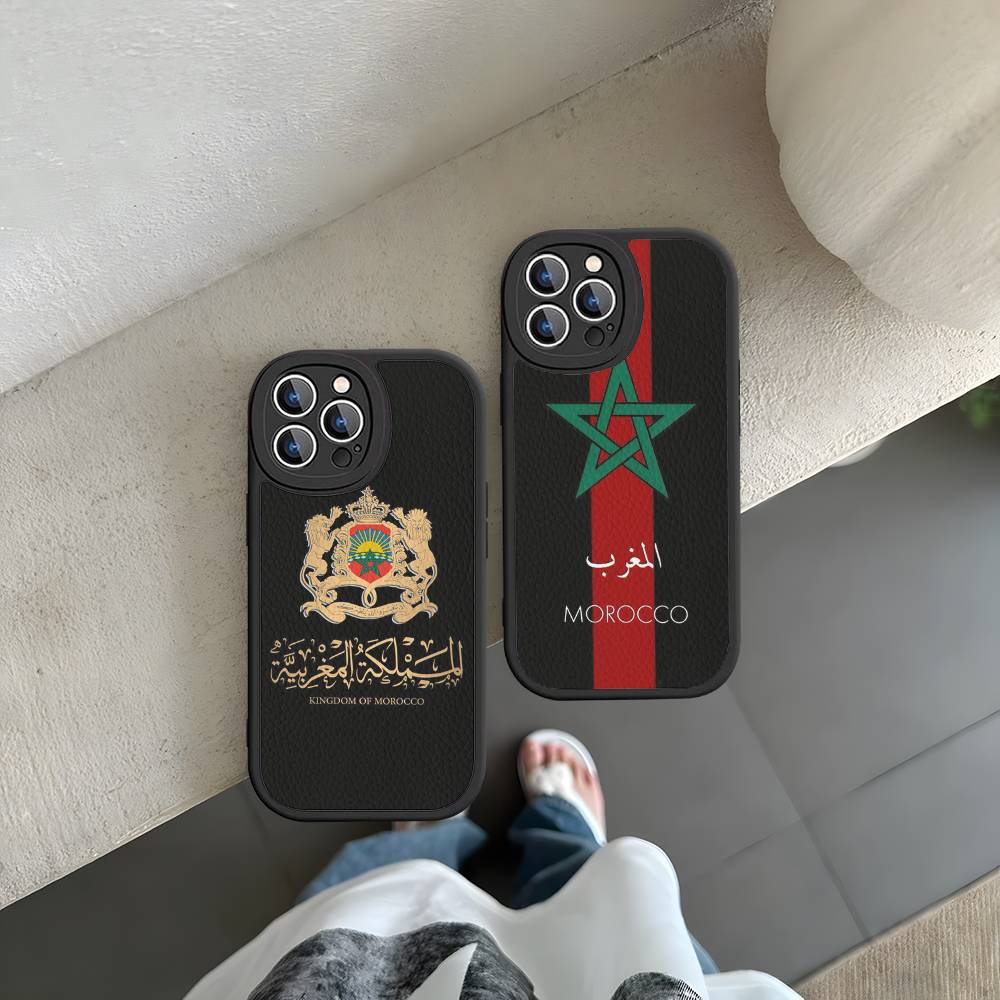 Morocco Map Flag For IPhone 16 15 14 13 12 11 Pro Max Plus Shockproof Leather Soft Phone Cover